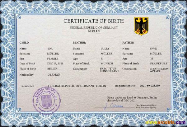 Germany vital record birth certificate